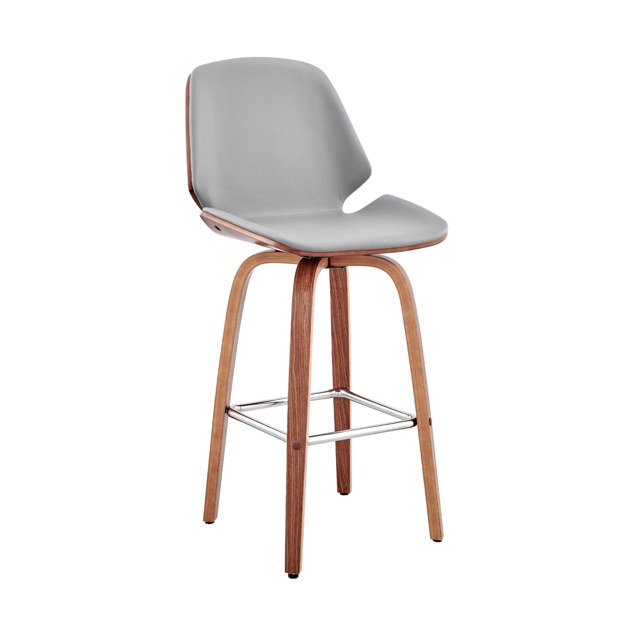 26 Inch Swivel Barstool With Leatherette Seat, Gray And Brown- Saltoro Sherpi