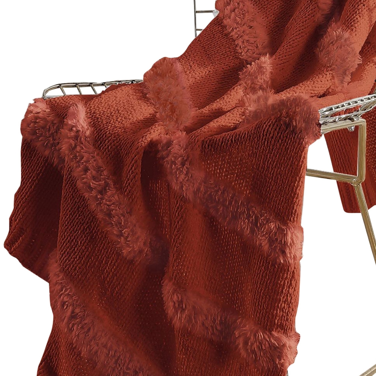 Veria Throw Blanket With Acrylic Faux Fur Embellishment The Urban Port, Red- Saltoro Sherpi