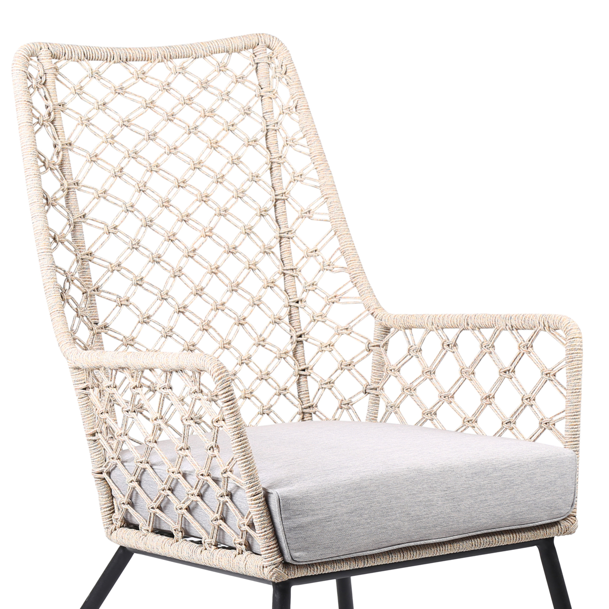 Indoor Outdoor Lounge Chair With Intricate Woven Lattice Back, Beige- Saltoro Sherpi