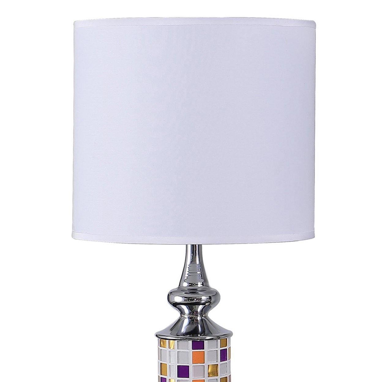 Table Lamp With Glass Cut Out Mosaic Pattern, Silver- Saltoro Sherpi