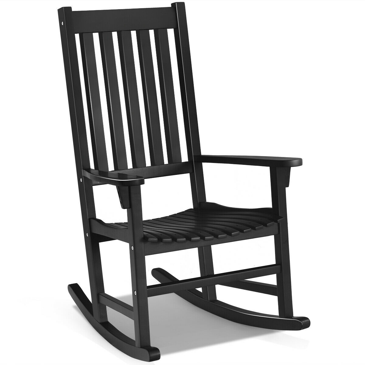 Wooden Rocking Chair Porch Rocker High Back Garden Seat For Indoor Outdoor - Black