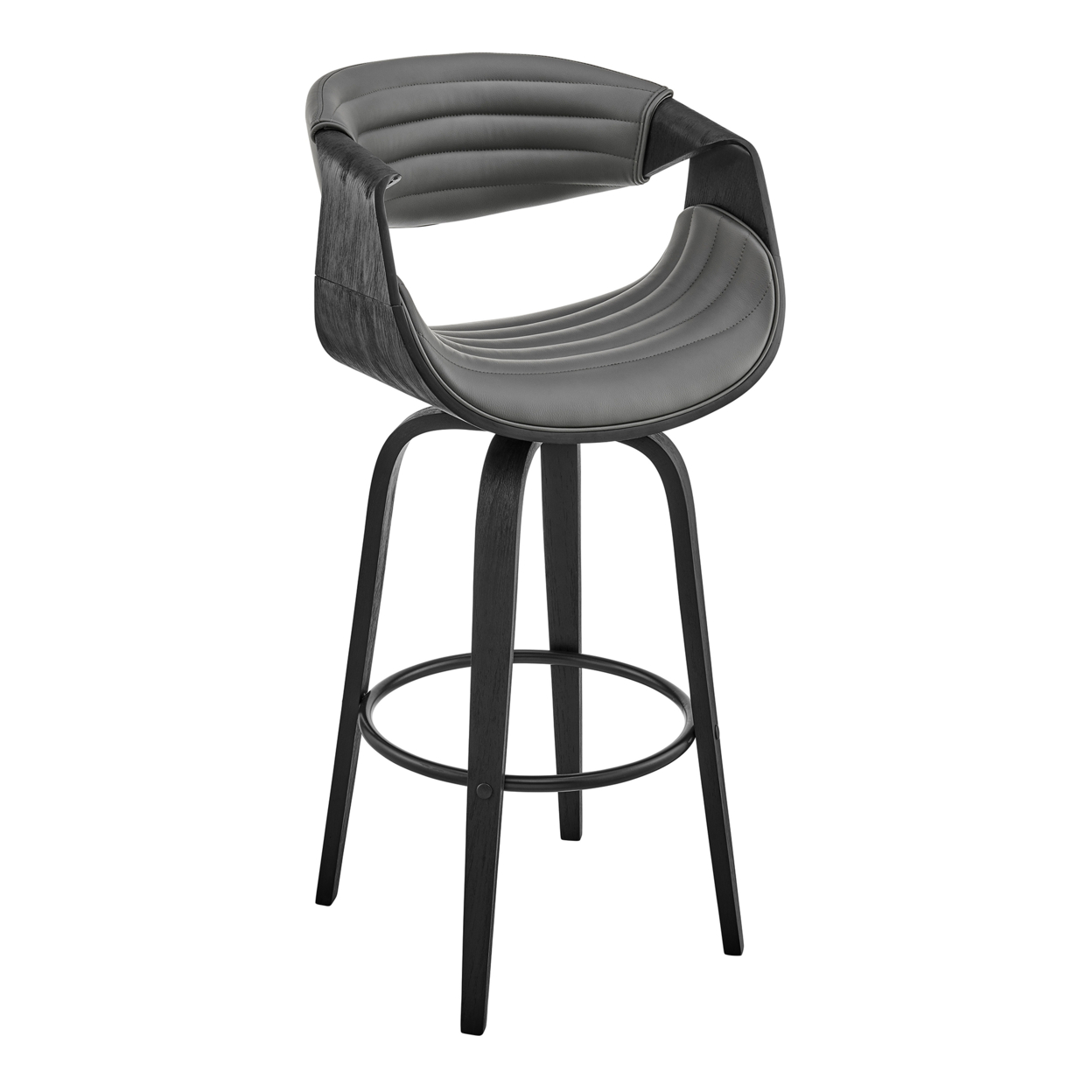 Swivel Bar Stool With Leatherette Bucket Seat, Gray And Black- Saltoro Sherpi