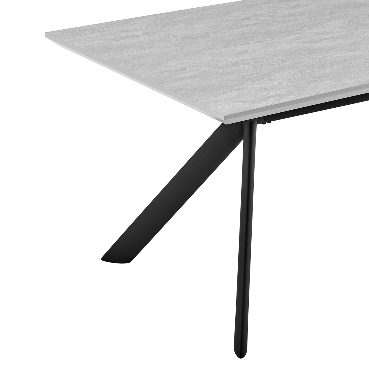 Dining Table With Melamine Top And Angled Metal Base, Light Gray And Black- Saltoro Sherpi