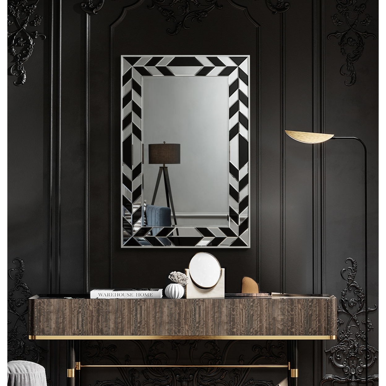Aiyana Mirror - Accent Clear and Black Glass 47.2" x 31.5" x 0.7" Wall Mounted