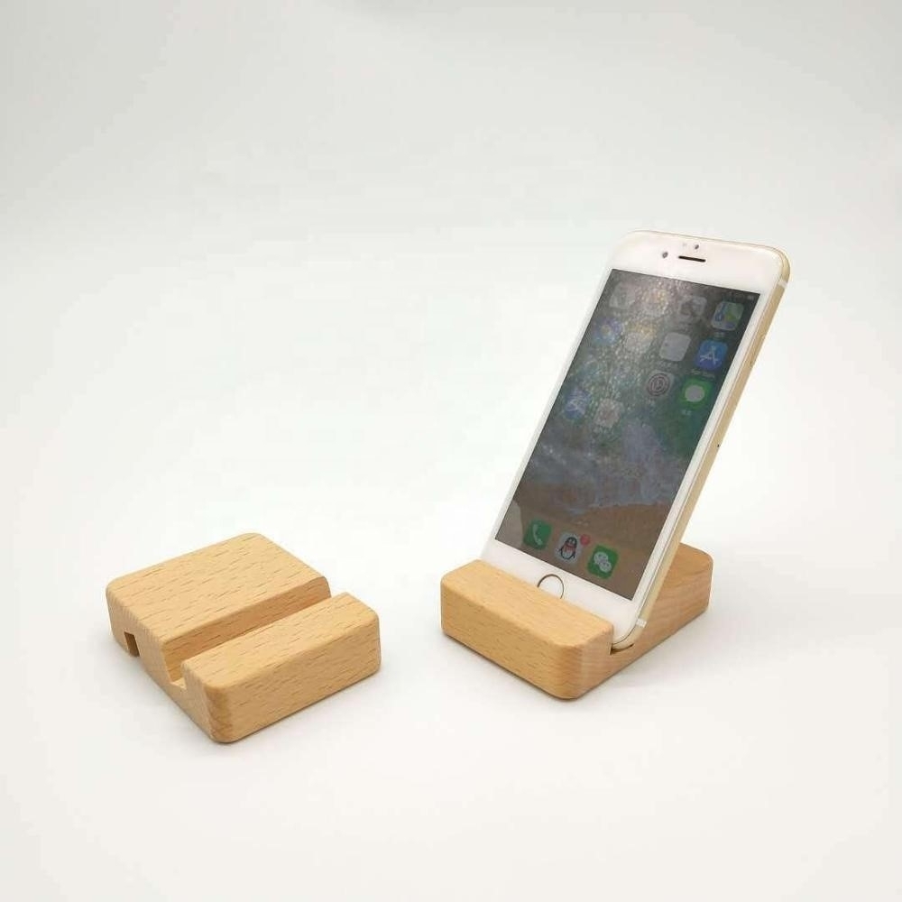 2 Pack Universal Bamboo Wood Stand Holder For Cell Phone And Tablet