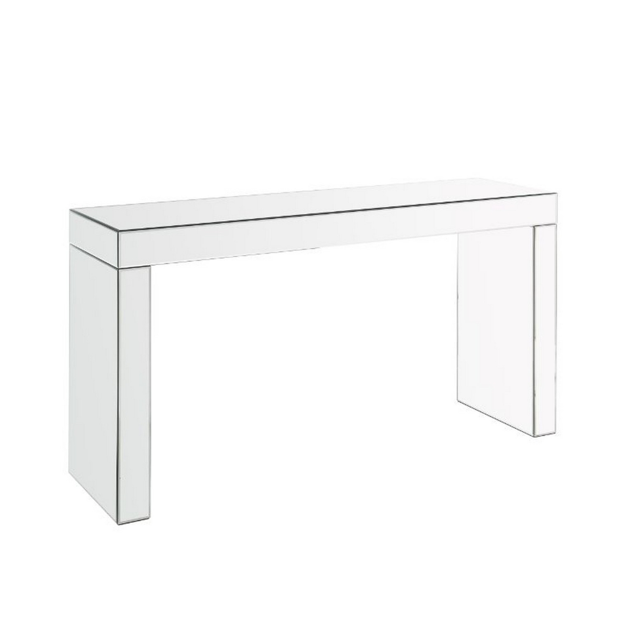 Writing Desk With Mirror Panel Frame And Panel Base, Silver- Saltoro Sherpi