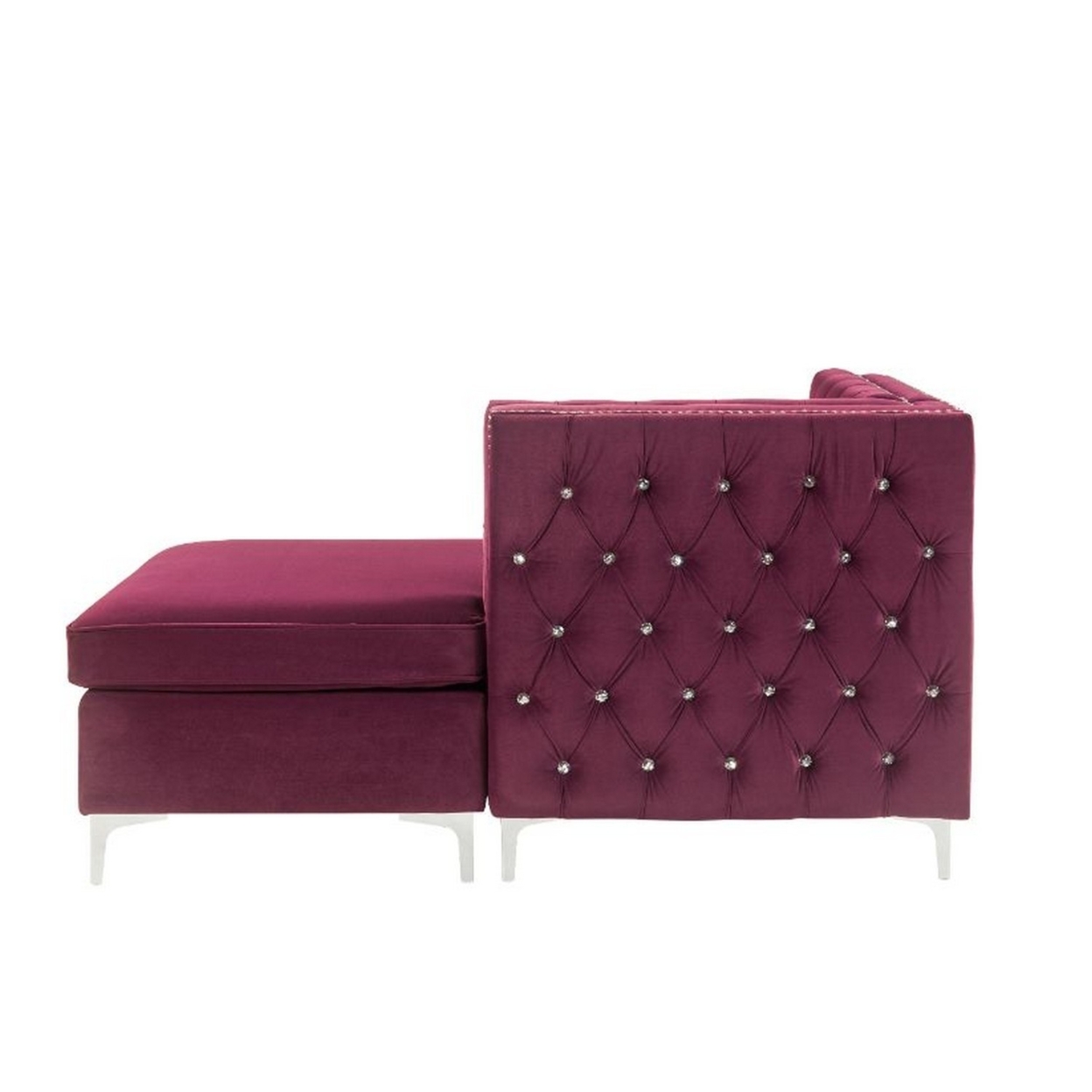 Chaise With Velvet Upholstery And Metal Legs, Red- Saltoro Sherpi