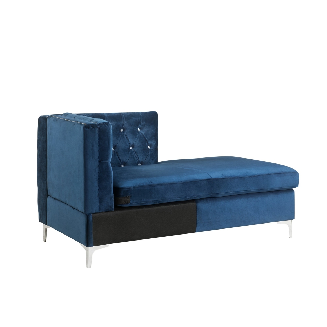 Chaise With Velvet Upholstery And Metal Legs, Blue- Saltoro Sherpi