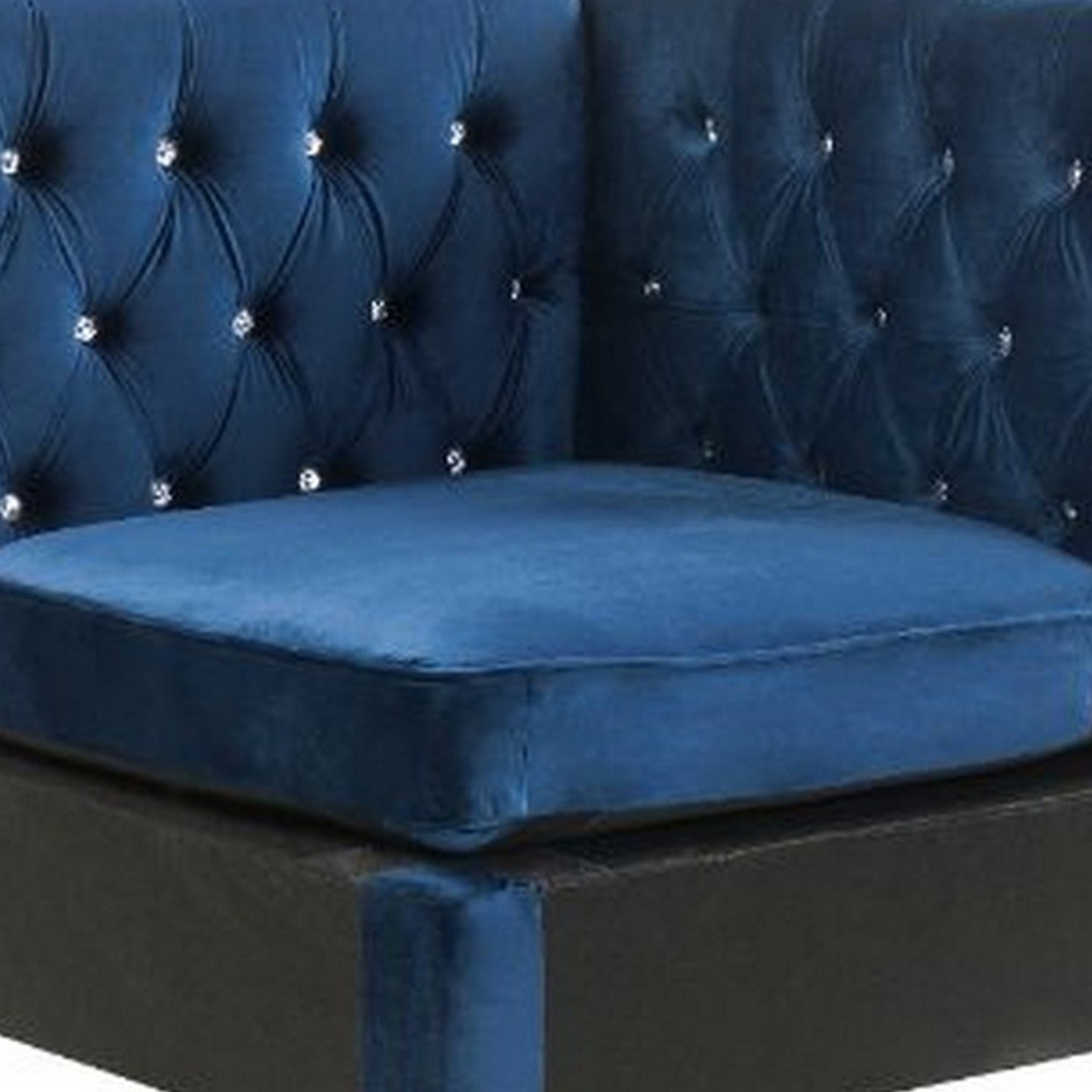 Corner Wedge With Velvet Upholstery And Metal Legs, Blue- Saltoro Sherpi