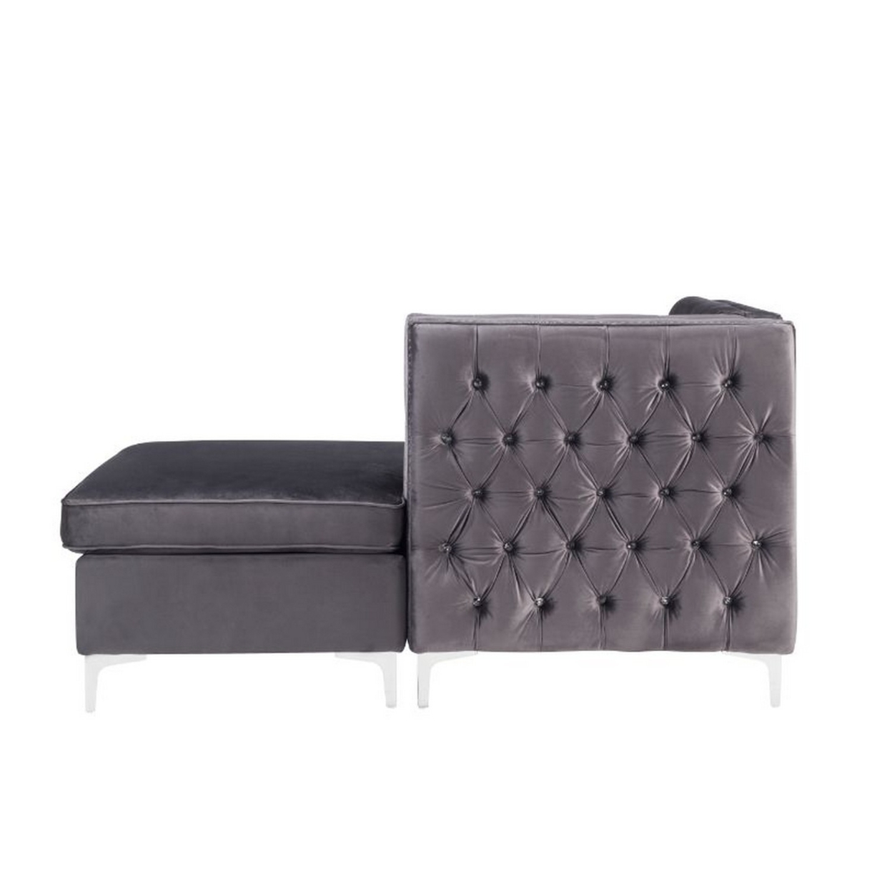Chaise With Velvet Upholstery And Metal Legs, Gray- Saltoro Sherpi