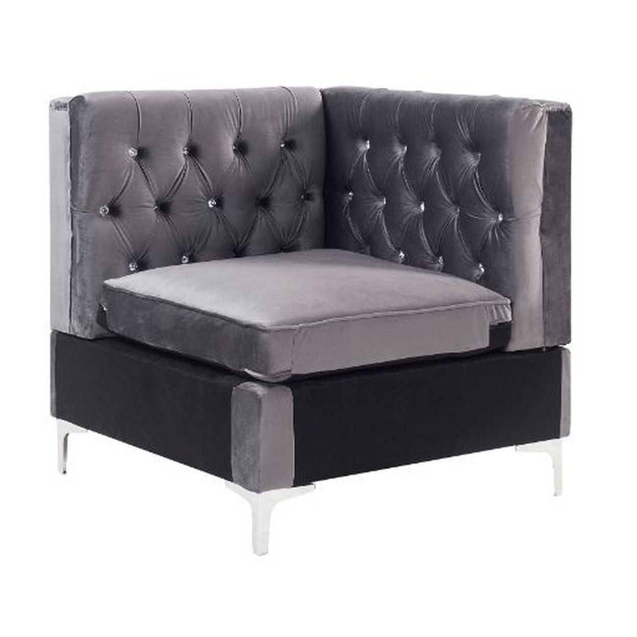 Corner Wedge With Velvet Upholstery And Metal Legs, Gray- Saltoro Sherpi