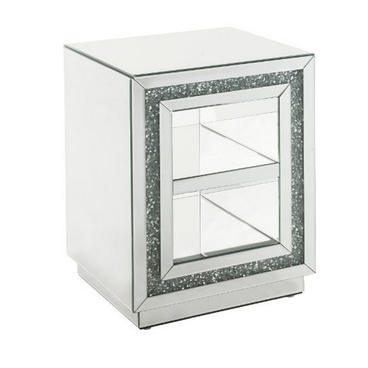 End Table With Mirror Framing And Faux Diamonds, Silver- Saltoro Sherpi