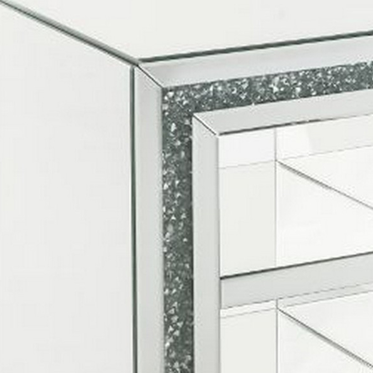 End Table With Mirror Framing And Faux Diamonds, Silver- Saltoro Sherpi