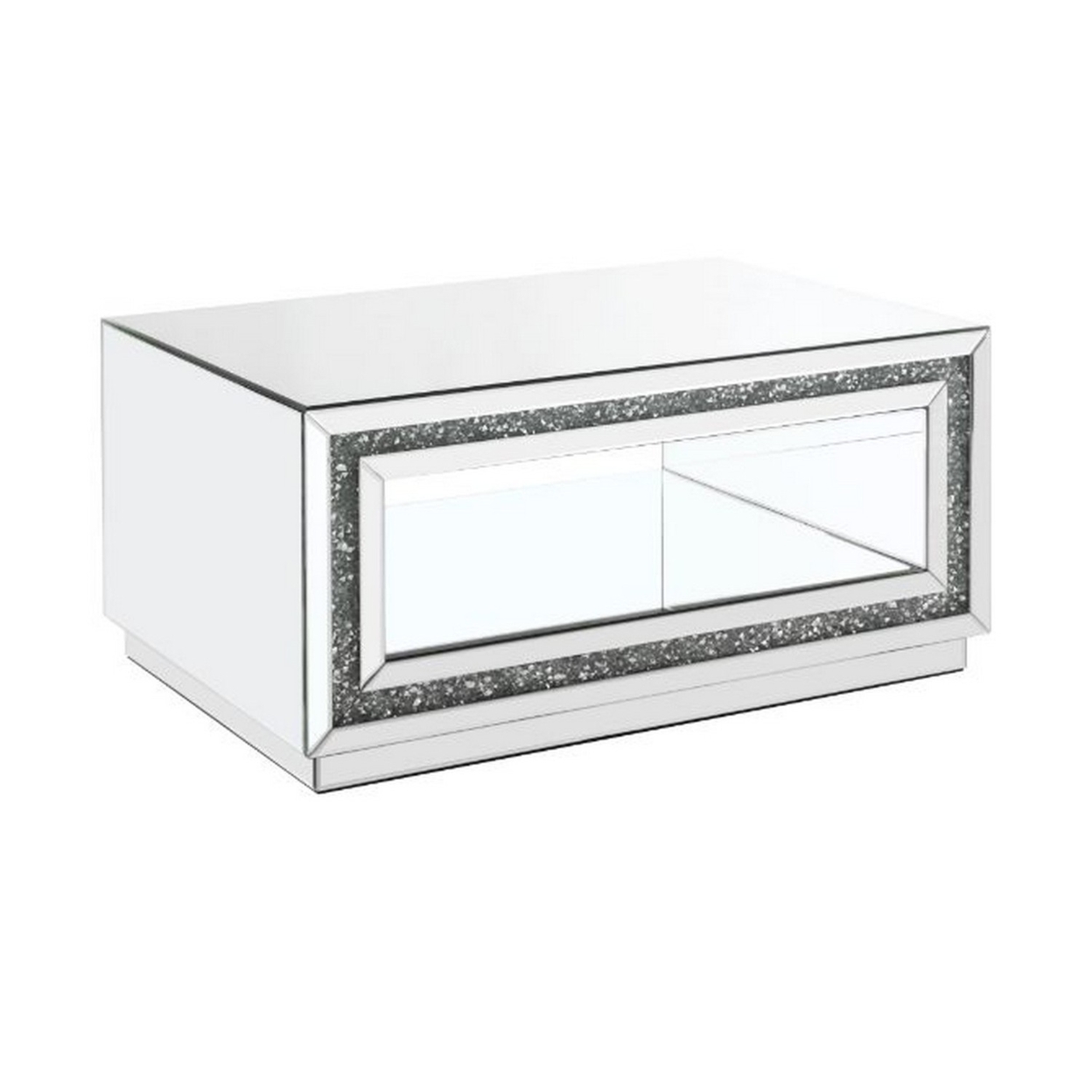 Coffee Table With Mirror Framing And Faux Diamonds, Silver- Saltoro Sherpi