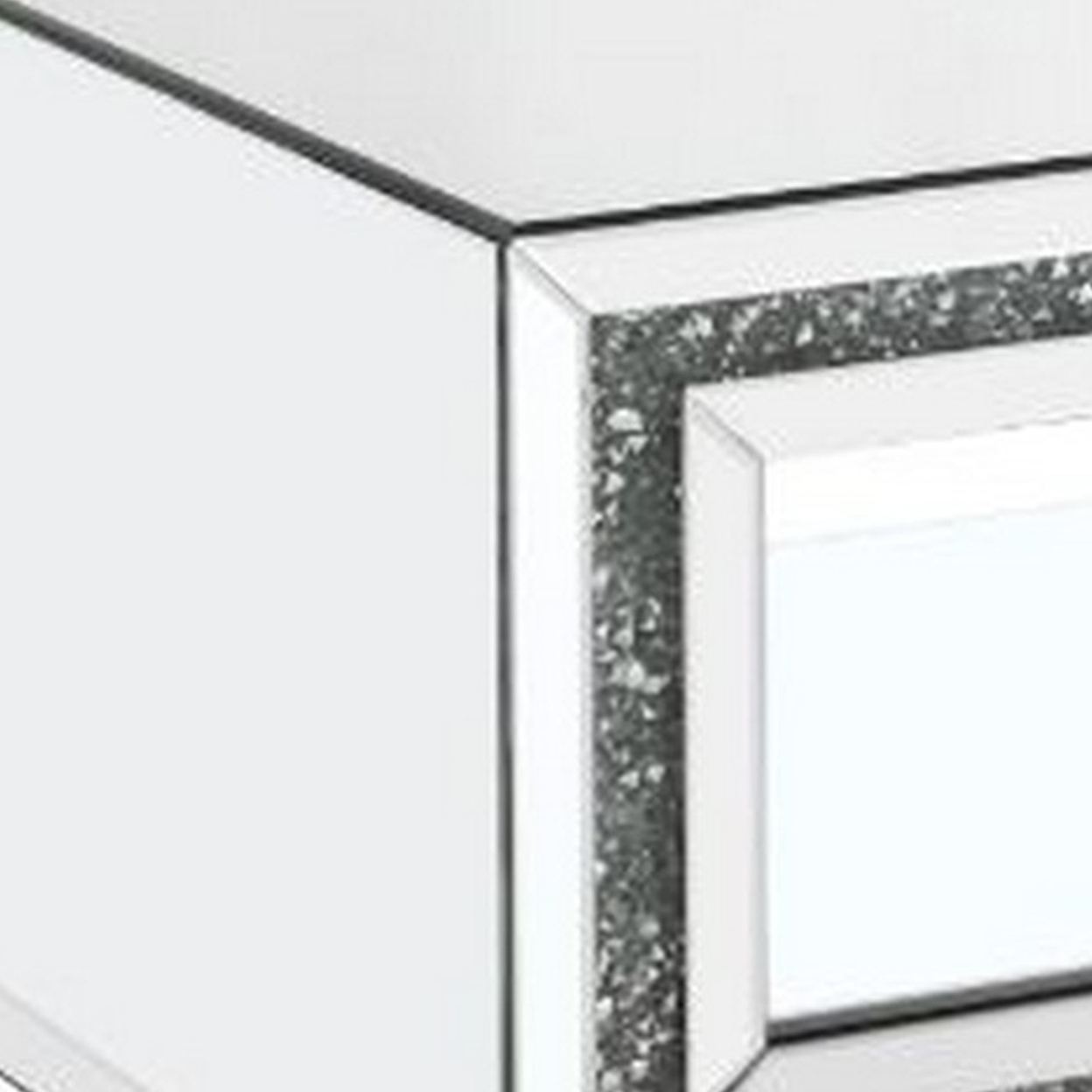 Coffee Table With Mirror Framing And Faux Diamonds, Silver- Saltoro Sherpi