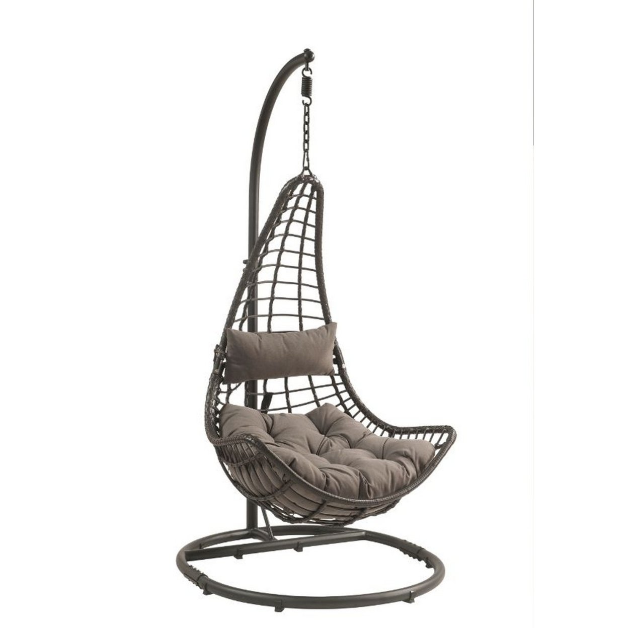 Patio Hanging Chair With Tear Drop Shape And Thick Cushions, Gray- Saltoro Sherpi