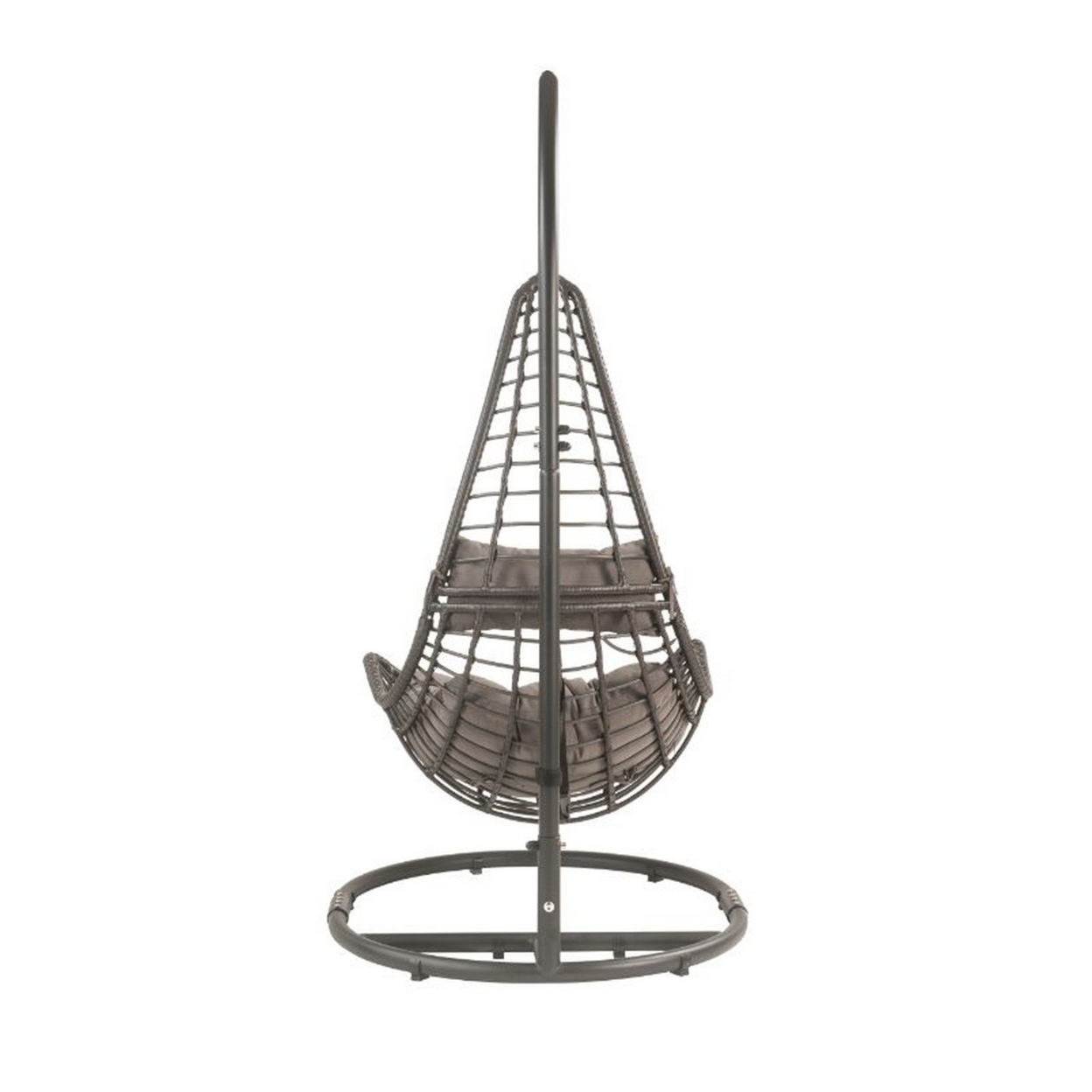 Patio Hanging Chair With Tear Drop Shape And Thick Cushions, Gray- Saltoro Sherpi