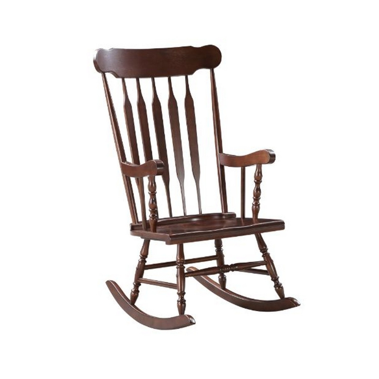 Rocking Chair With Wooden Frame And Slatted Back, Dark Brown- Saltoro Sherpi