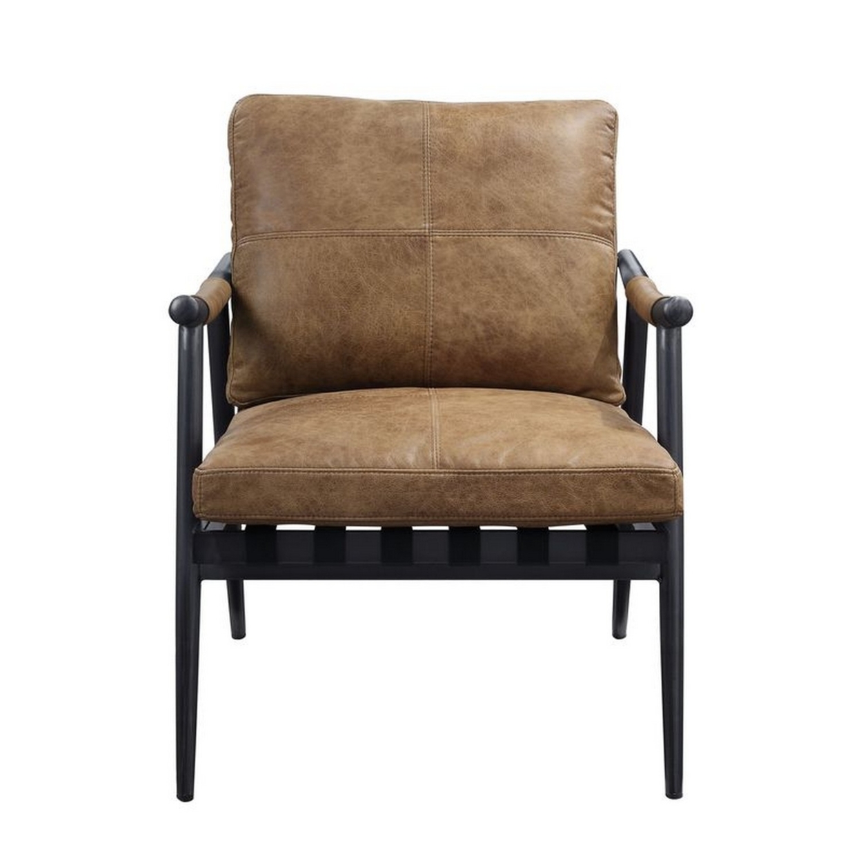 Accent Chair With Leatherette Seat And Tubular Frame, Brown- Saltoro Sherpi