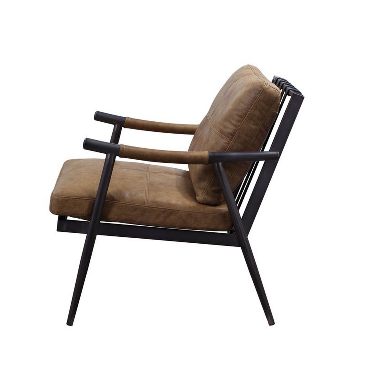 Accent Chair With Leatherette Seat And Tubular Frame, Brown- Saltoro Sherpi