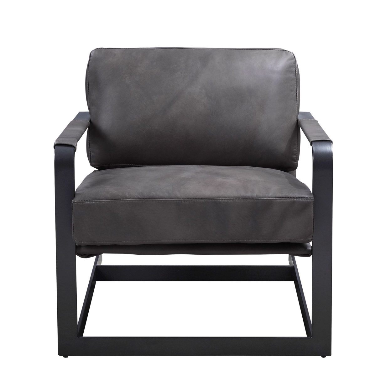 Accent Chair With Leatherette Seat And Metal Frame, Gray- Saltoro Sherpi