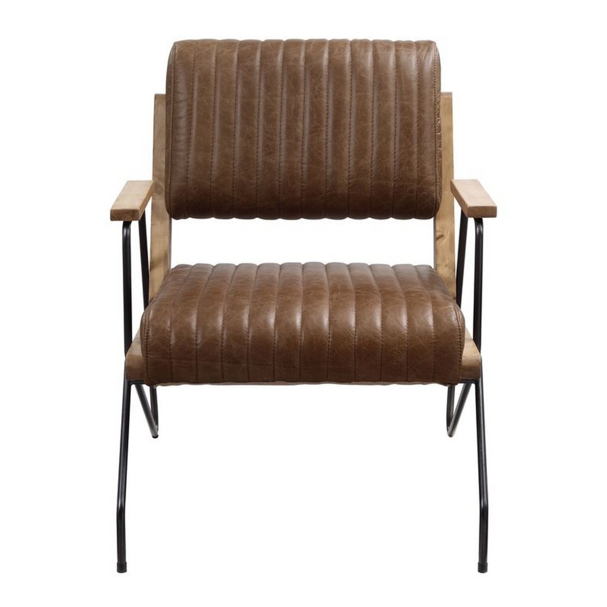 Accent Chair With Leatherette Seat And Channel Stitch, Brown- Saltoro Sherpi
