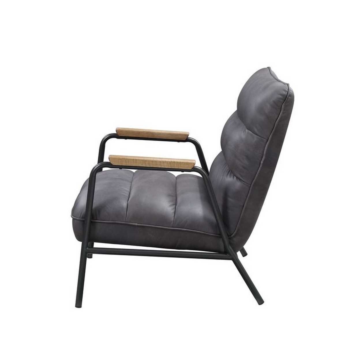 Accent Chair With Leatherette Seat And Tufted Details, Gray- Saltoro Sherpi