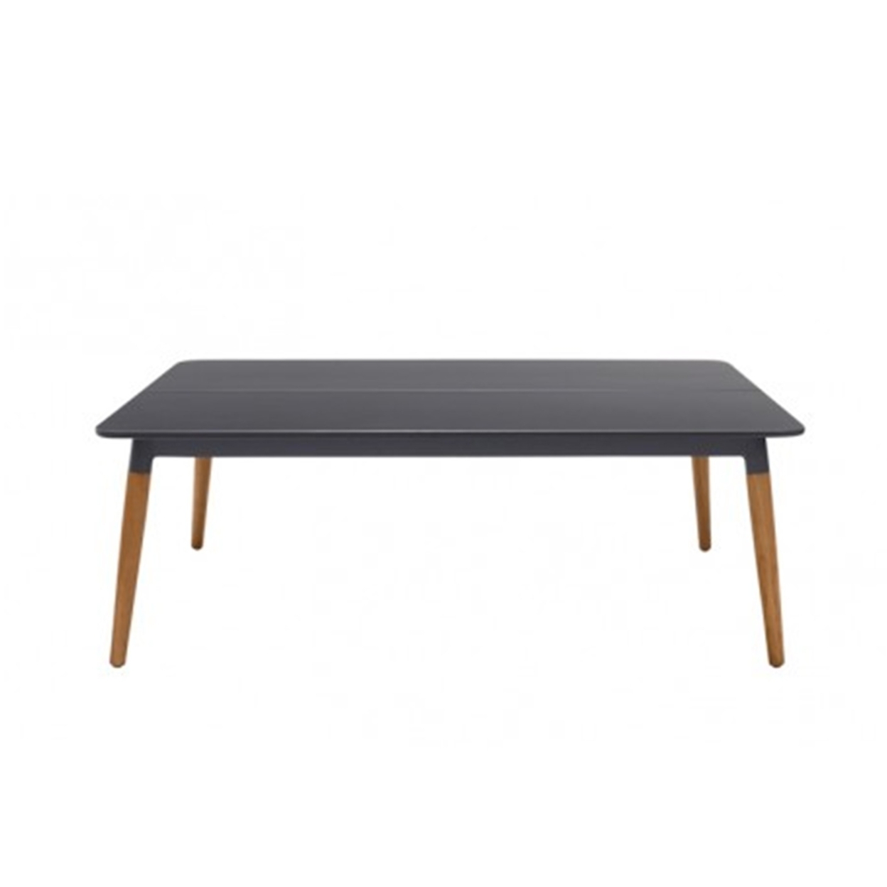 Outdoor Coffee Table With Rounded Wooden Legs, Dark Gray- Saltoro Sherpi