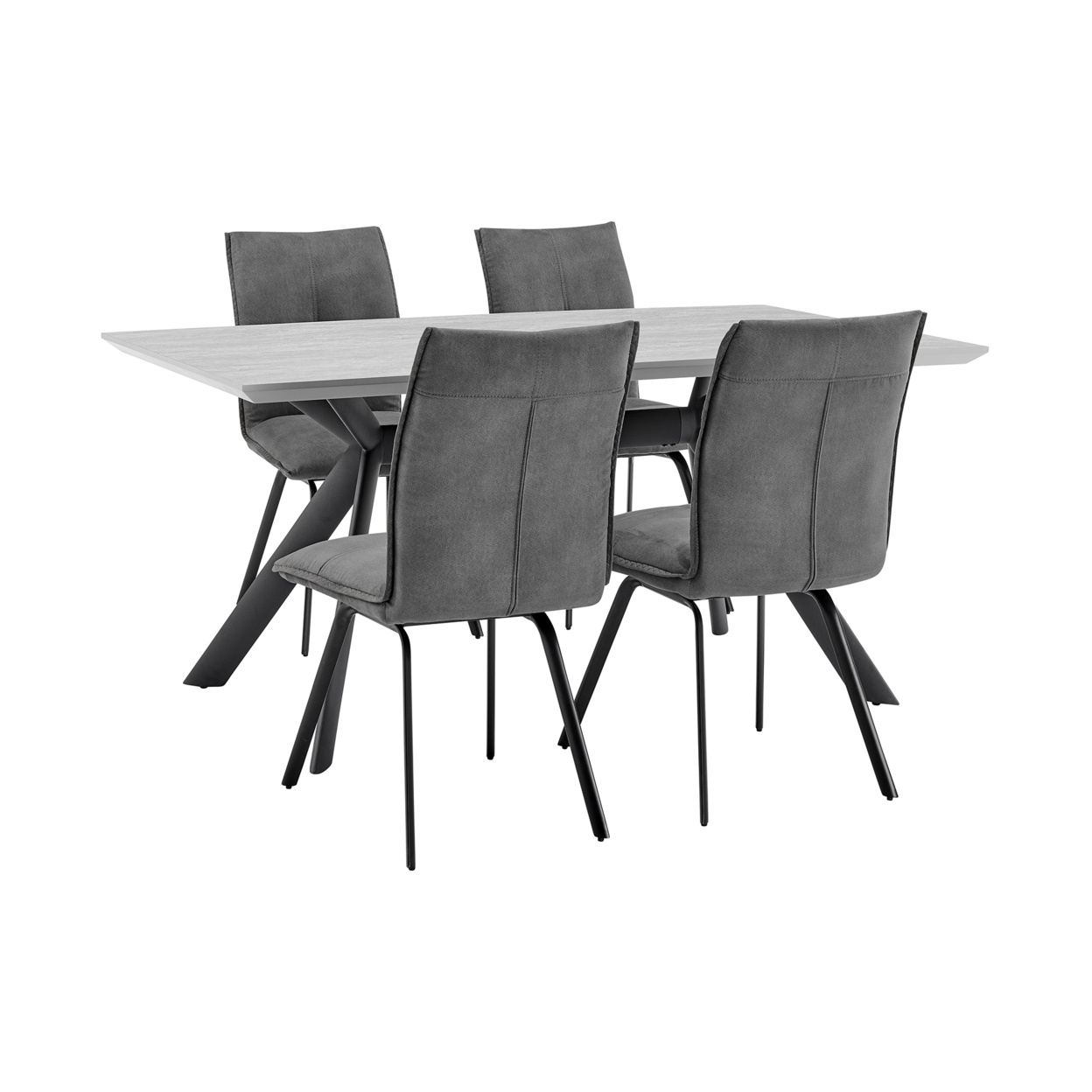 5 Piece Dining Table And Pillow Top Fabric Chairs, Charcoal Gray- Saltoro Sherpi