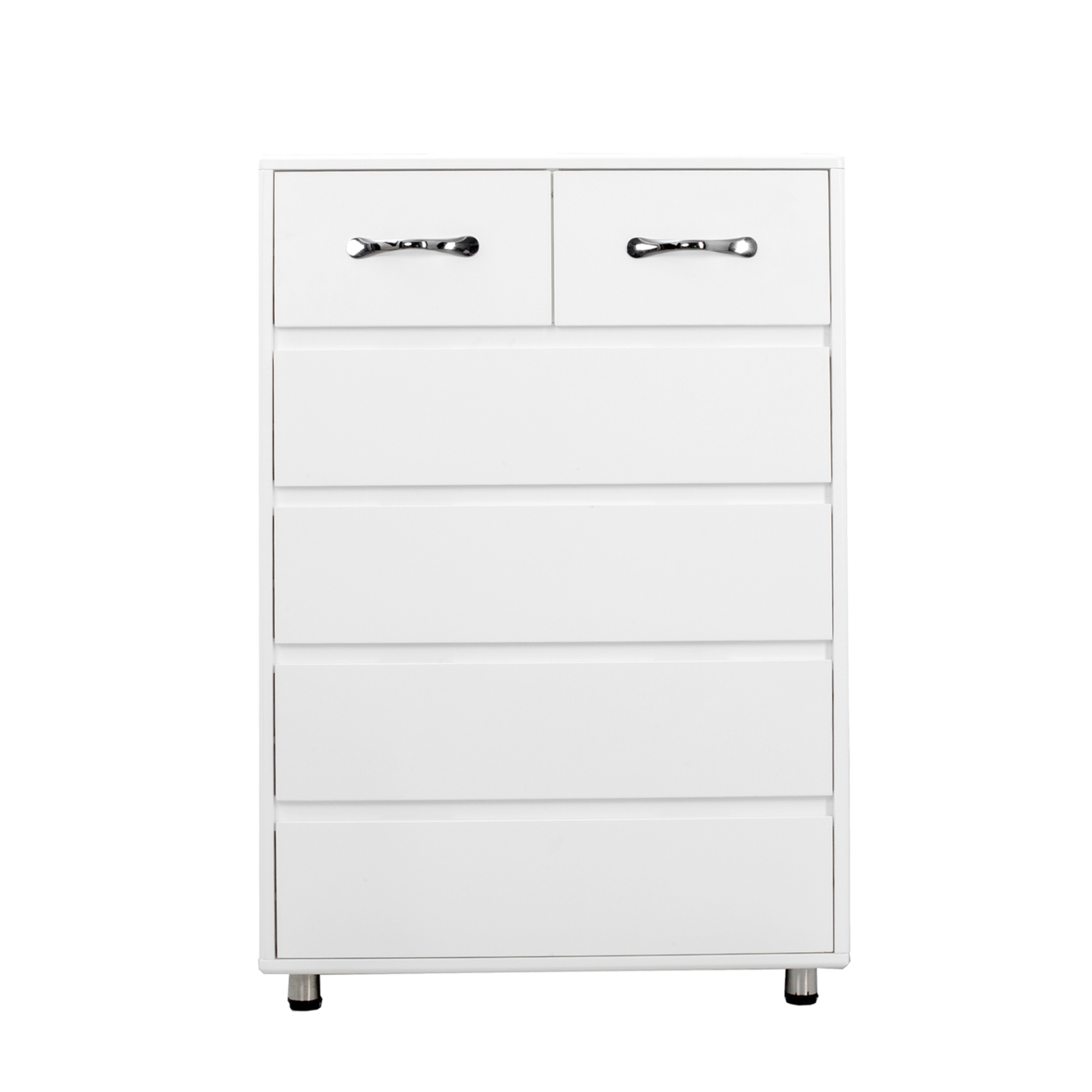 6 Drawer Chest With Curved Metal Handle, White- Saltoro Sherpi