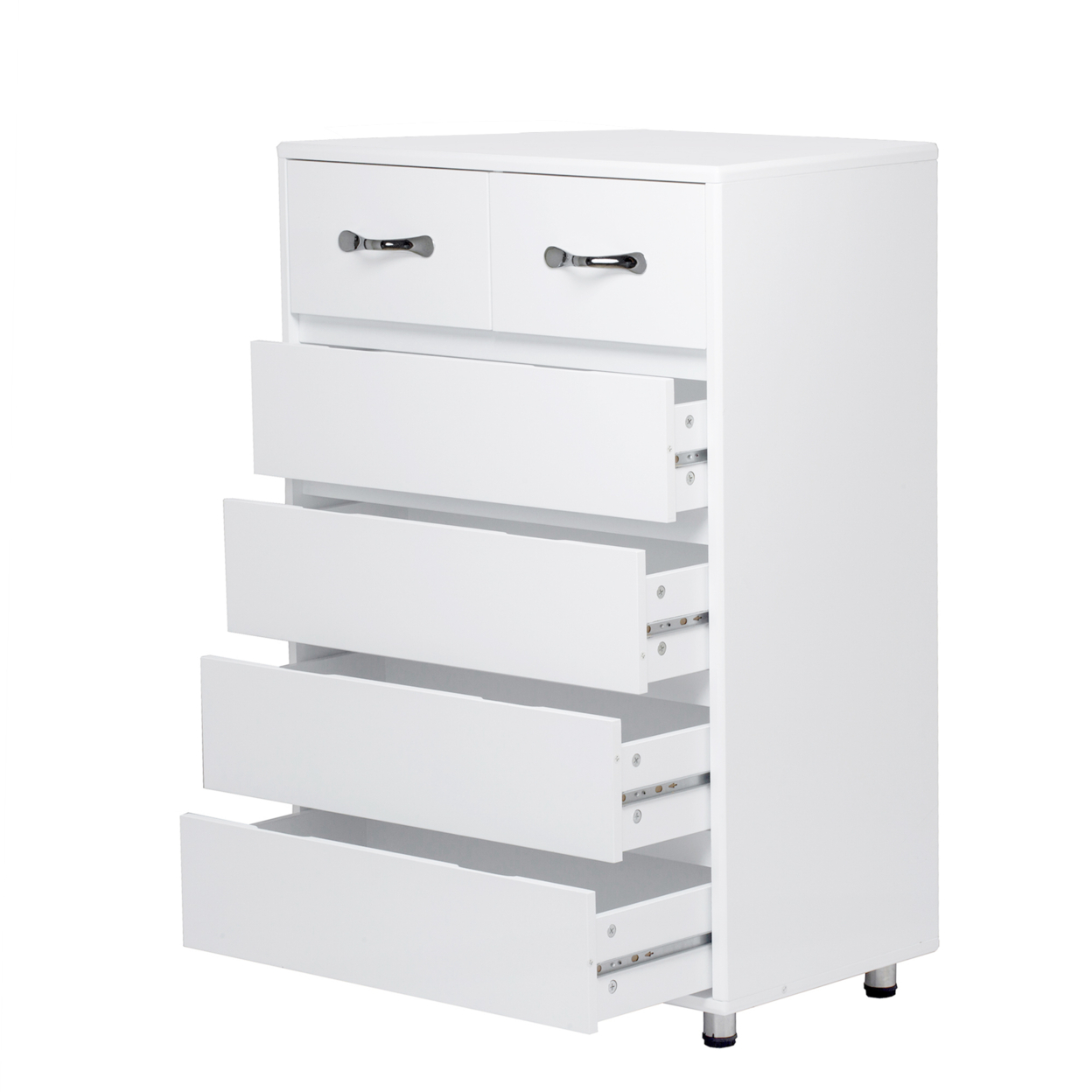 6 Drawer Chest With Curved Metal Handle, White- Saltoro Sherpi