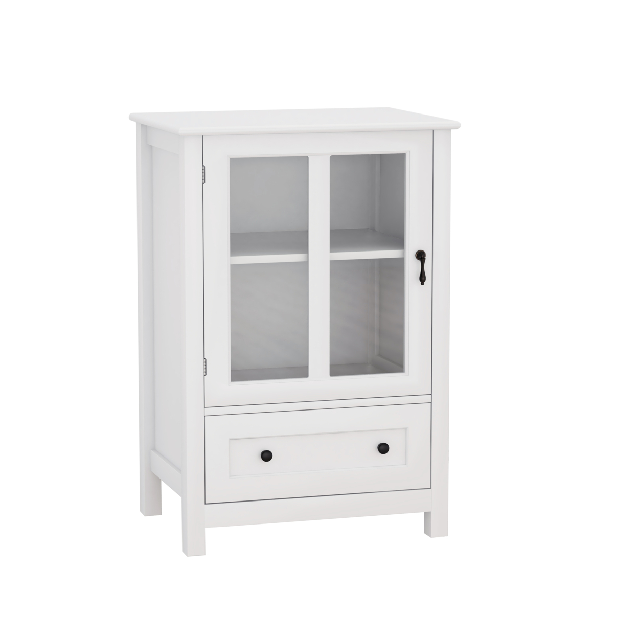 Buffet Cabinet With MDF And 1 Glass Door, White- Saltoro Sherpi