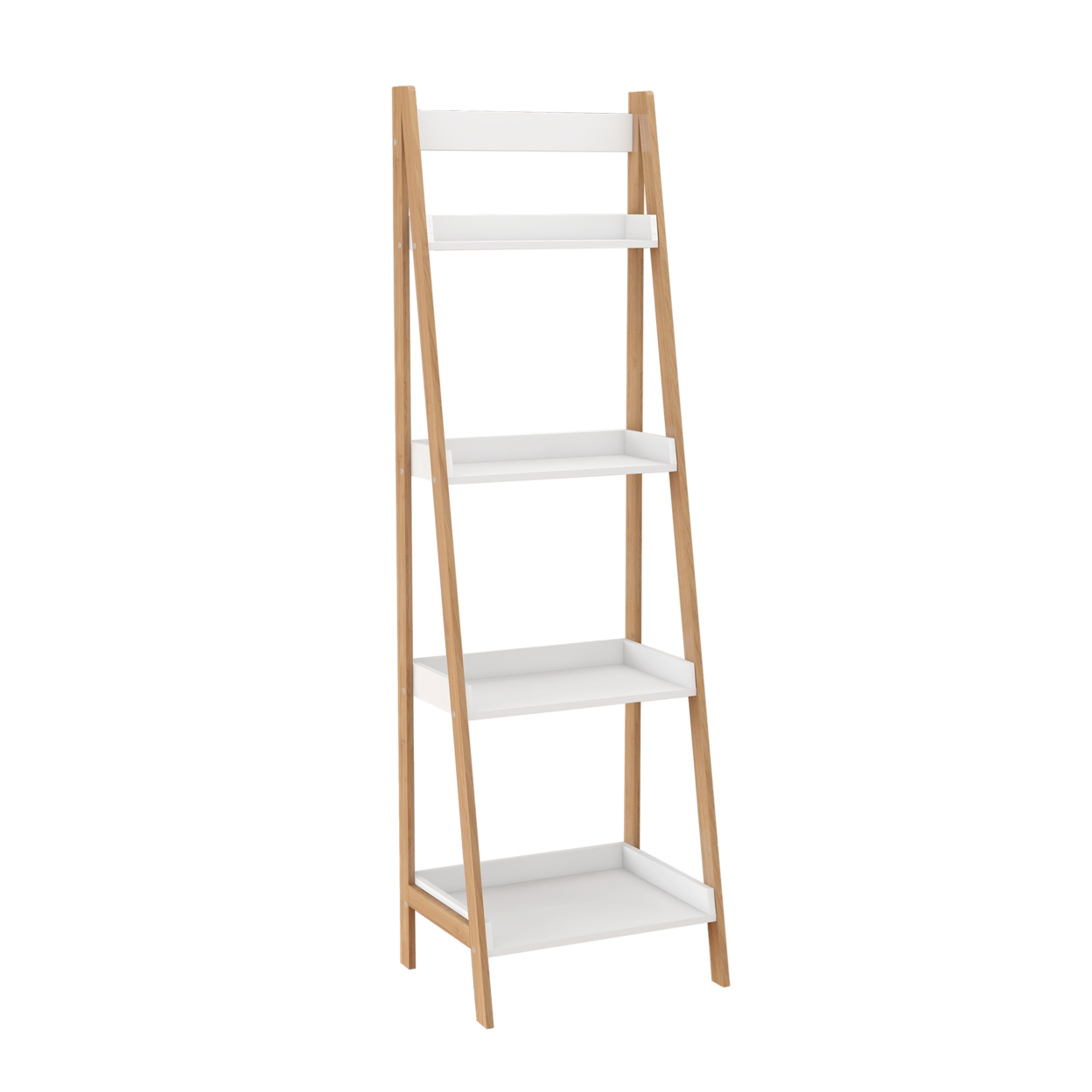 4 Tier Bookshelf With Ladder Style And Raised Edges, White And Brown- Saltoro Sherpi