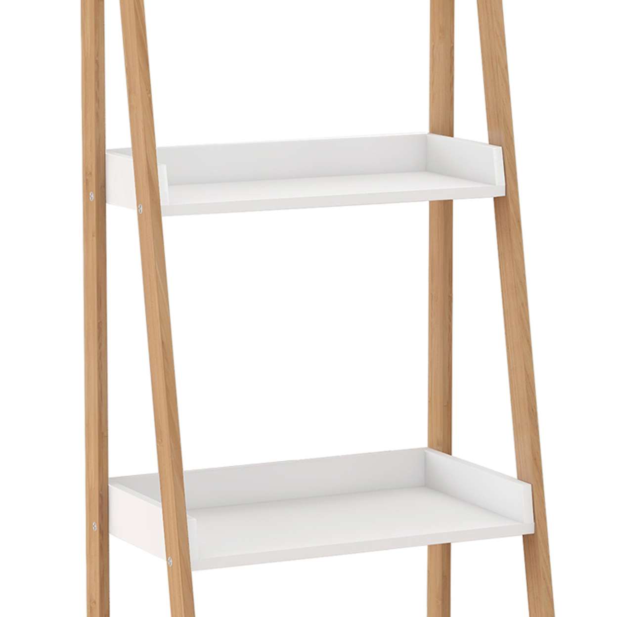 4 Tier Bookshelf With Ladder Style And Raised Edges, White And Brown- Saltoro Sherpi