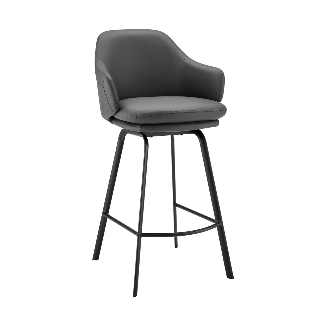 26 Inch Metal And Faux Leather Swivel Counter Stool, Black And Gray- Saltoro Sherpi