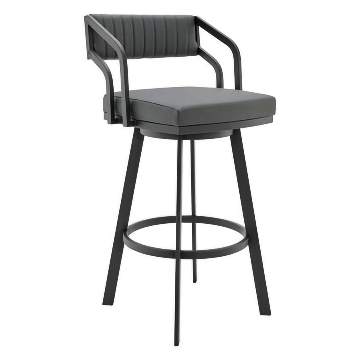 26 Inch Barstool With Leatherette Padded Seat, Gray And Black- Saltoro Sherpi