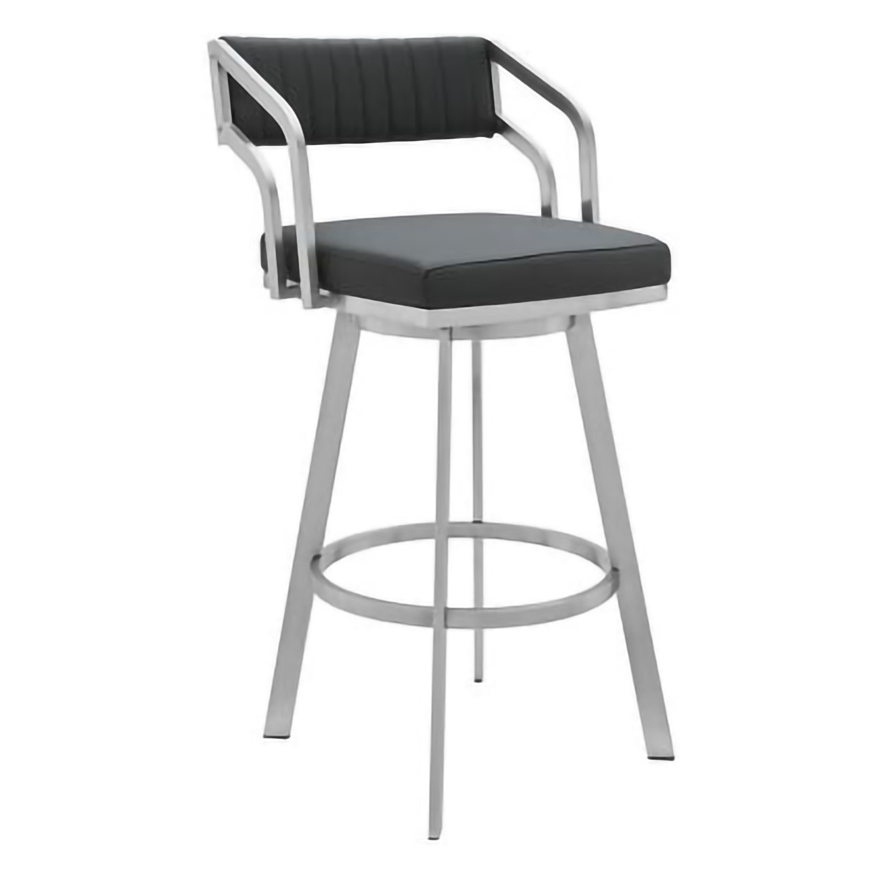 26 Inch Metal Barstool With Leatherette Channel Stitching, Gray- Saltoro Sherpi