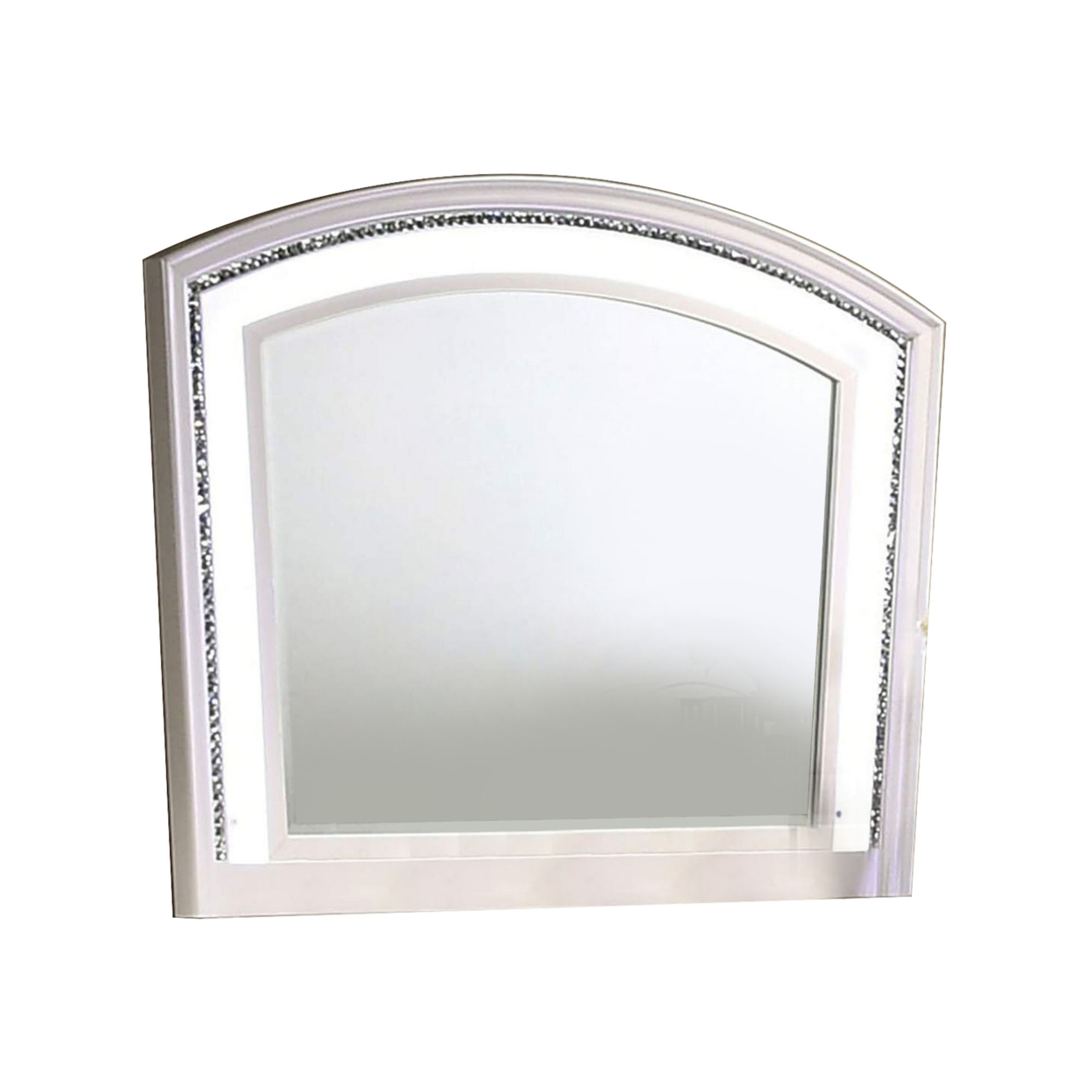 Wall Mirror With LED Light And Crystal Accents, White- Saltoro Sherpi
