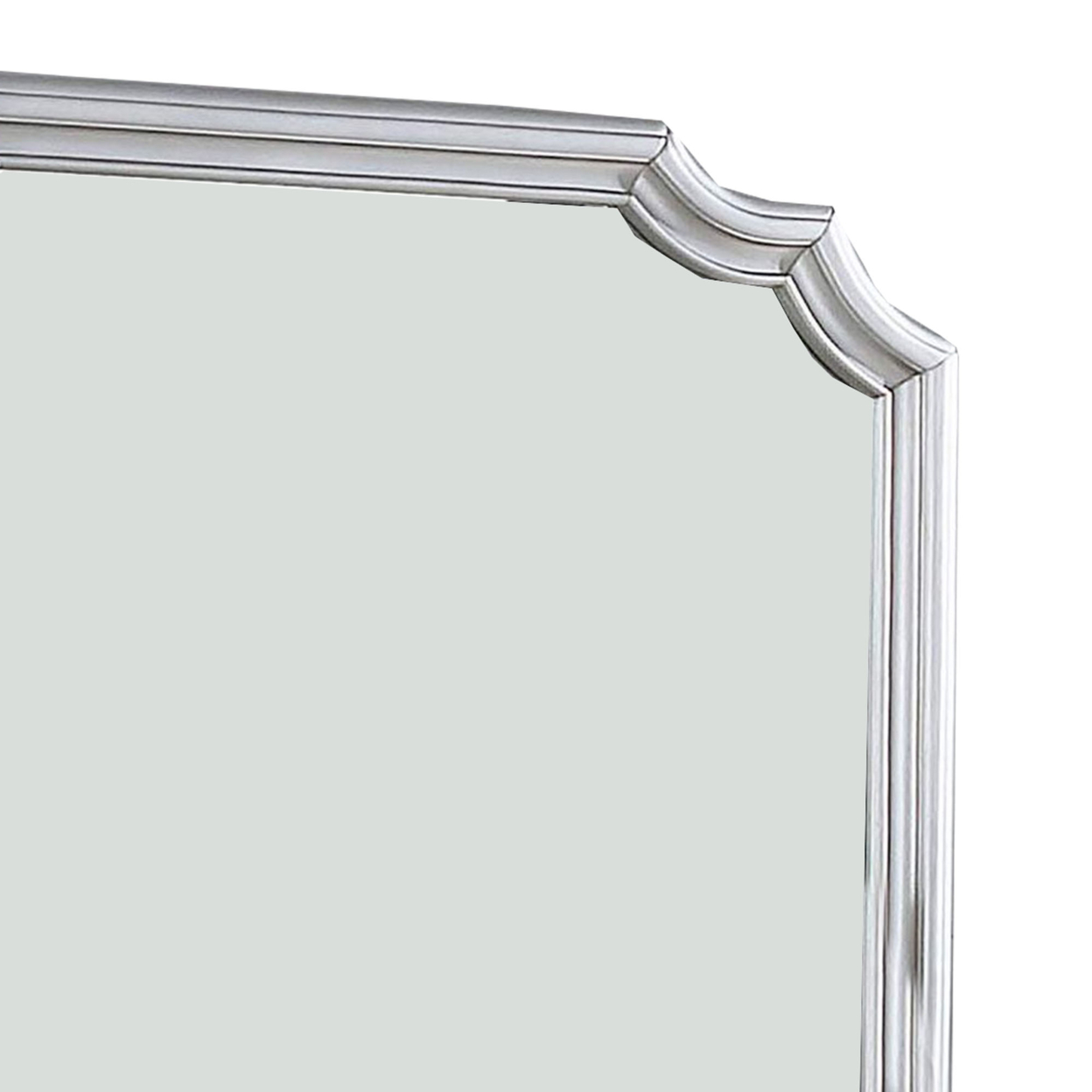 Mirror With Scooped Corner And Molded Detail, Silver- Saltoro Sherpi