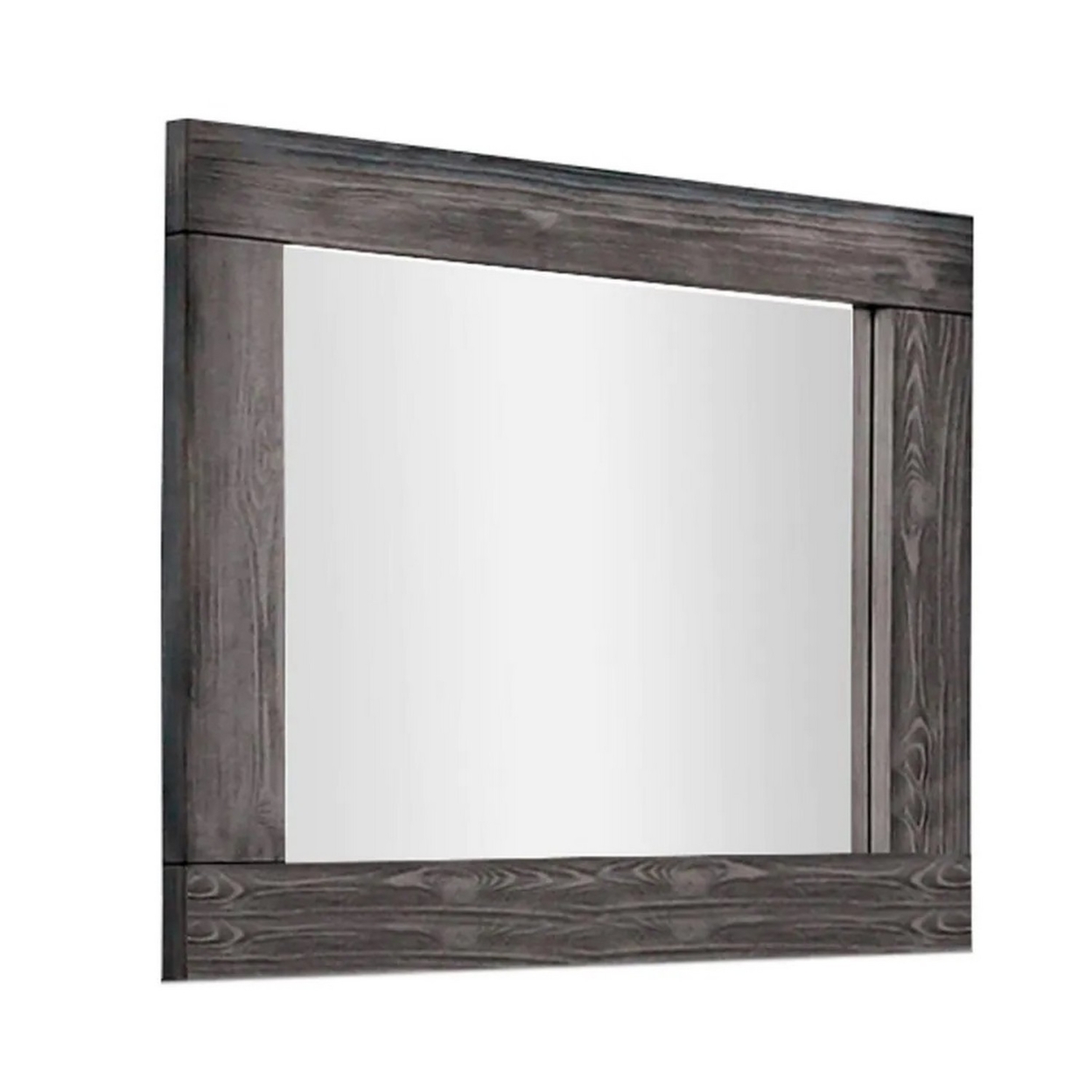 Mirror With Grain Details And Broad Wood Frame, Rustic Gray- Saltoro Sherpi