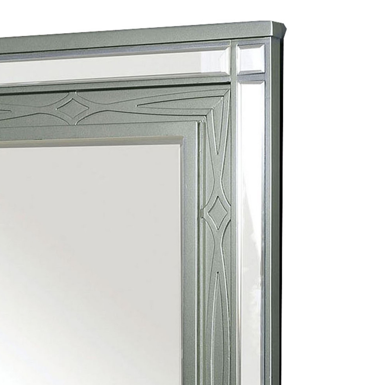 Mirror With LED And Mirrored Trim Accent, Silver- Saltoro Sherpi