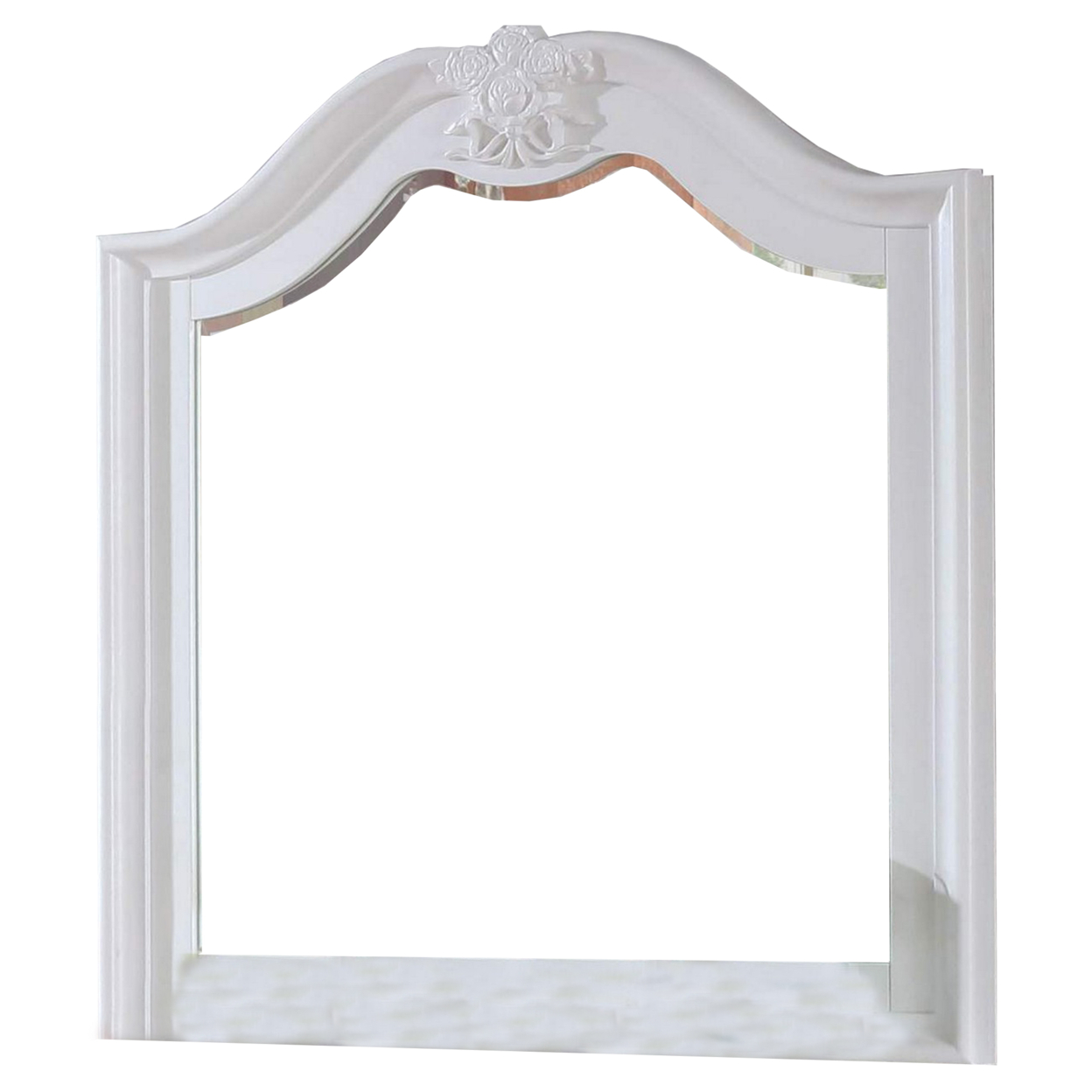 Mirror With Scalloped Frame And Ornate Floral Carving, White- Saltoro Sherpi