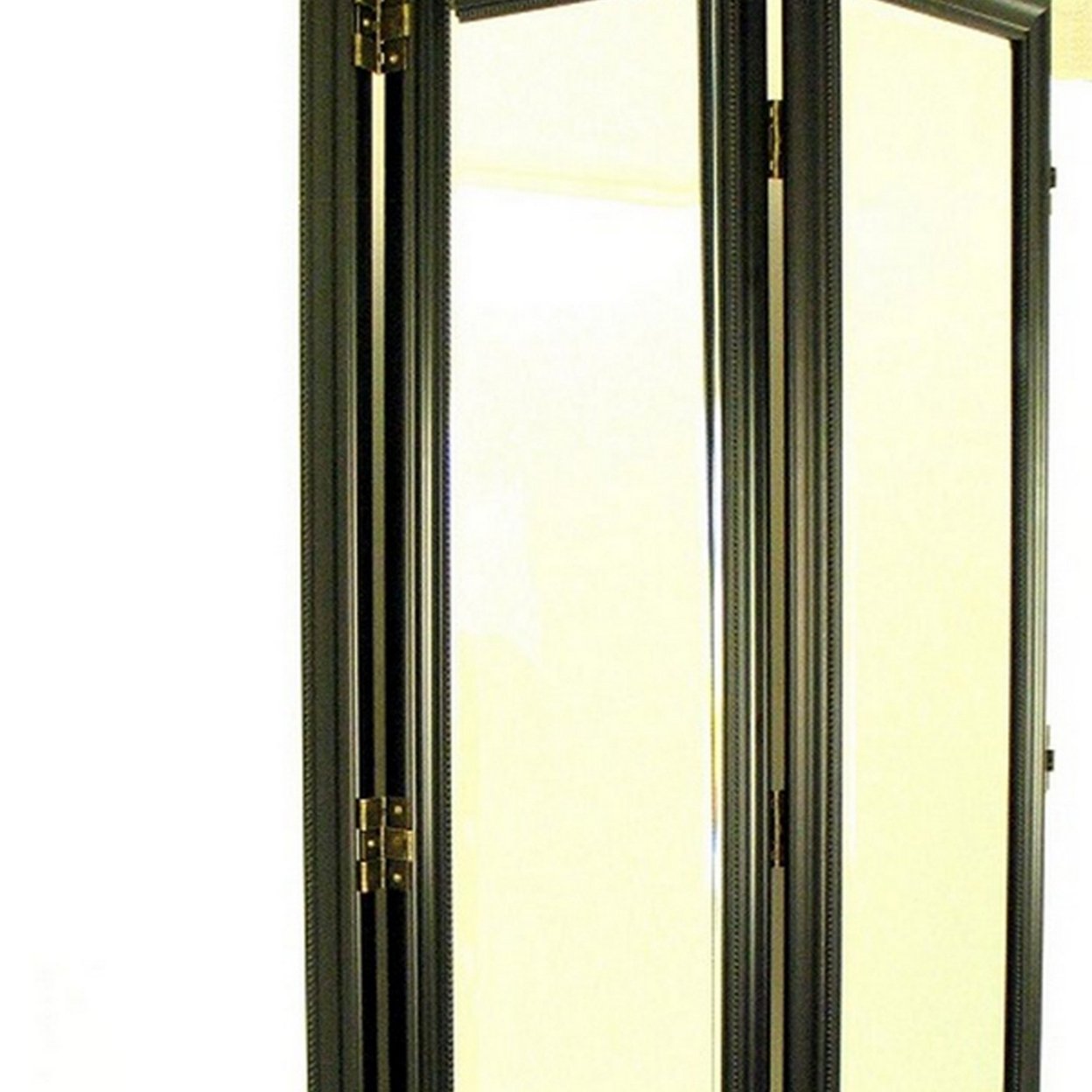 Full Size Dressing Screen With 3 Panel Resin Frame And Mirror Inserts,Black- Saltoro Sherpi