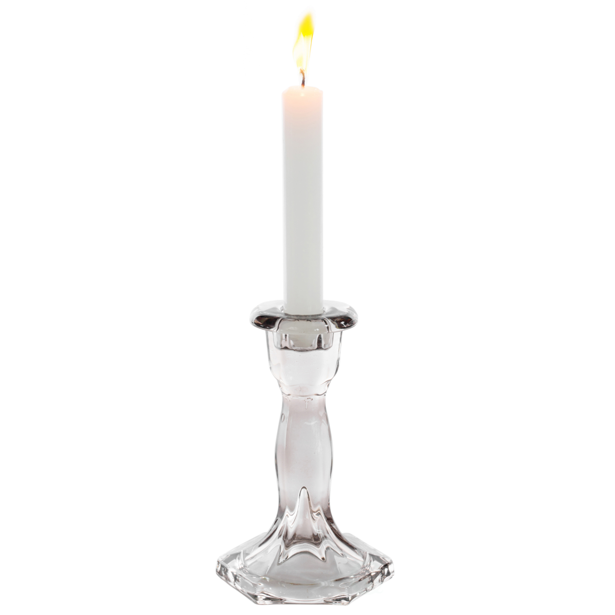 Decorative Smoked Gray Glass Crystal Taper Traditional Candle Holder Candlestick, Hexagon Shape