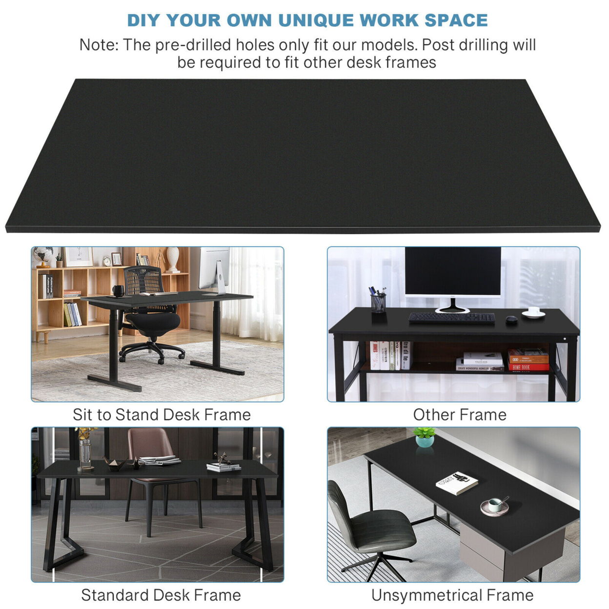Gymax 48'' Solid Universal Desktop For Standard & Sit To Stand Desk Frame - Black