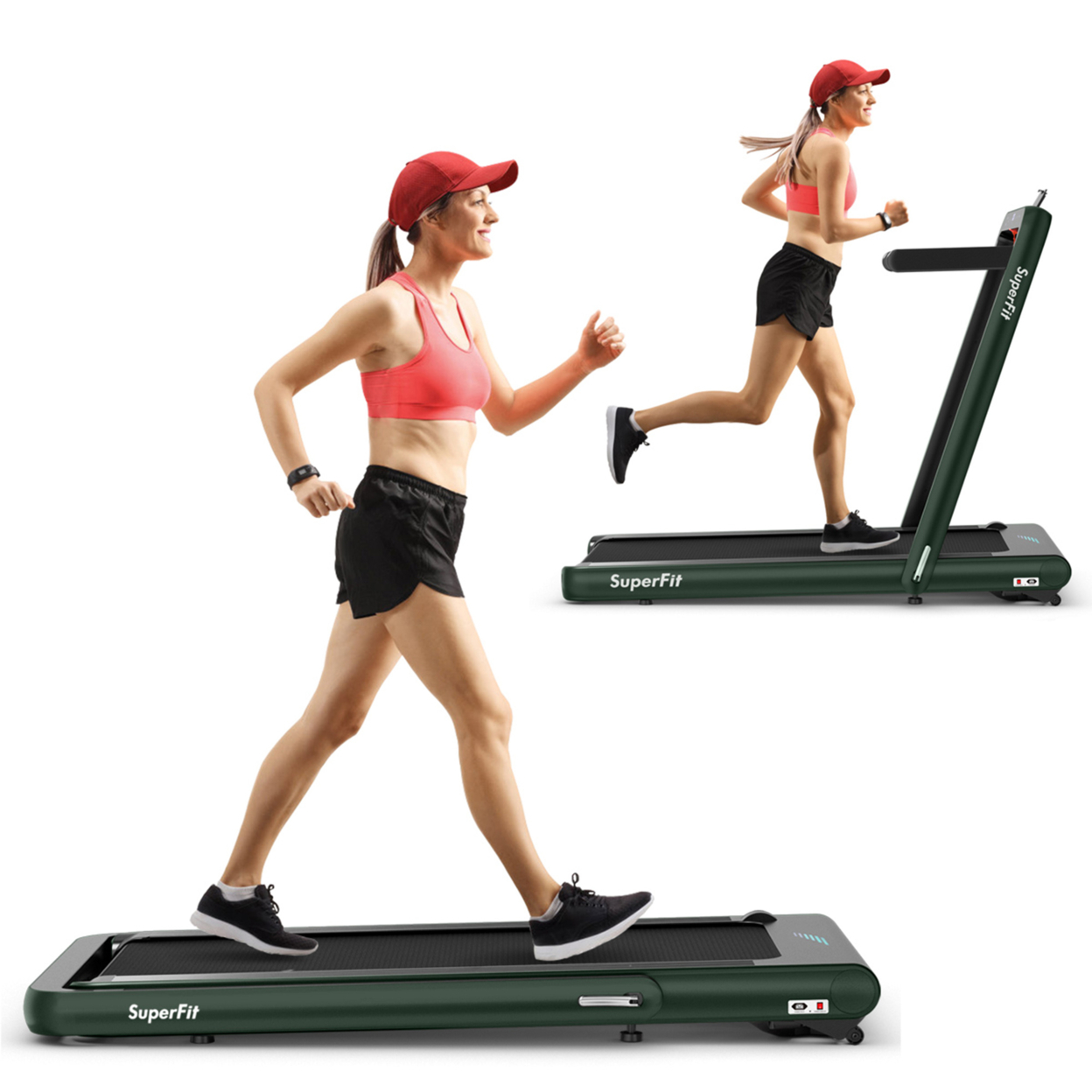 2 In 1 Folding Treadmill 4.75HP Running Machine W/ APP & Remote Control - Green