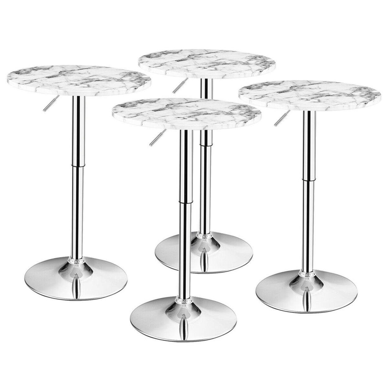 4PCS Round Pub Table Swivel Adjustable Bar Table W/Faux Marble Top White