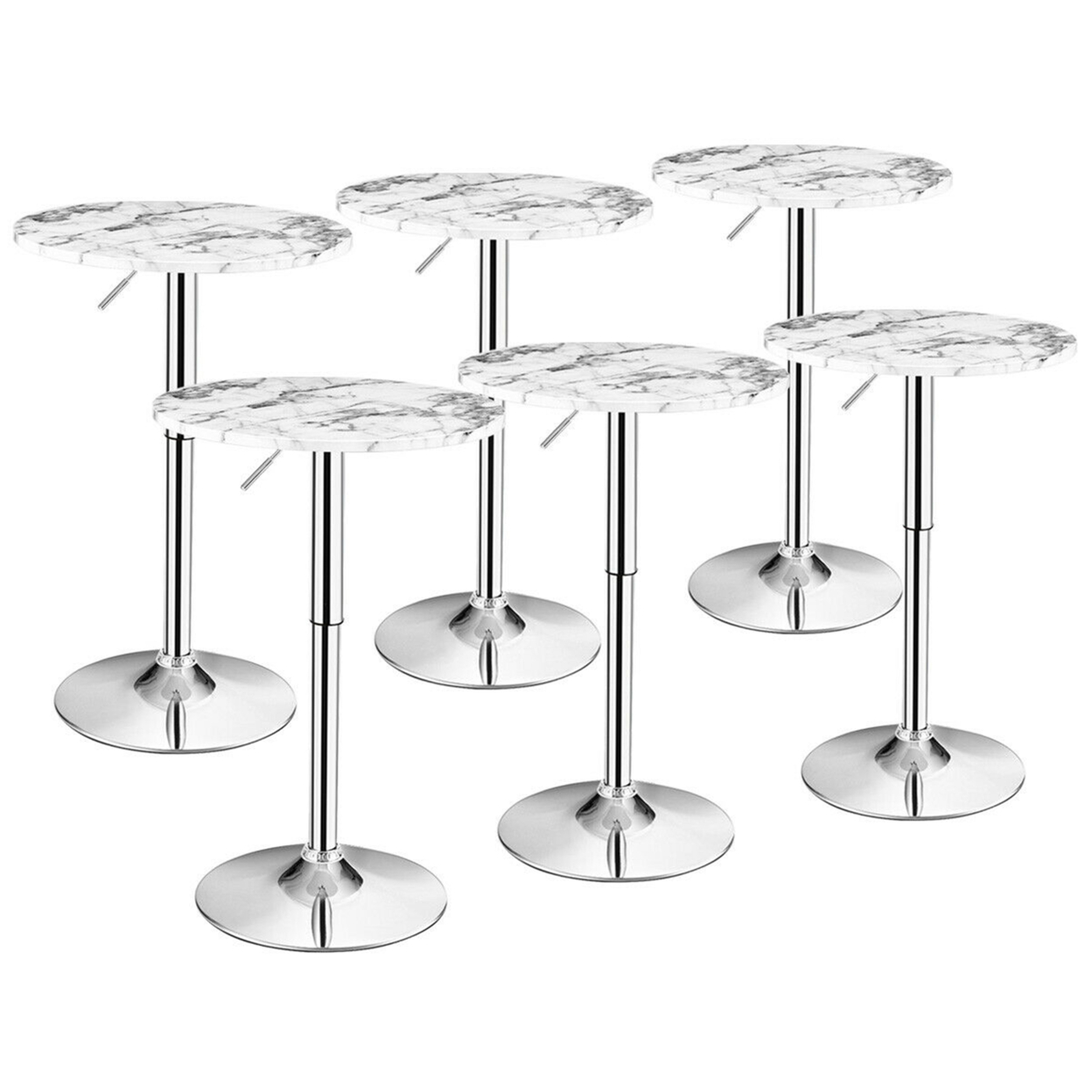 6PCS Round Pub Table Swivel Adjustable Bar Table W/Faux Marble Top White