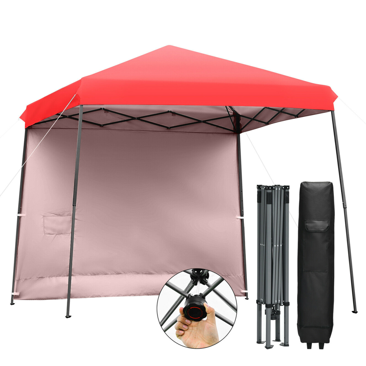 10ft X 10ft Pop Up Tent Slant Leg Canopy W/ Roll-up Side Wall - Red