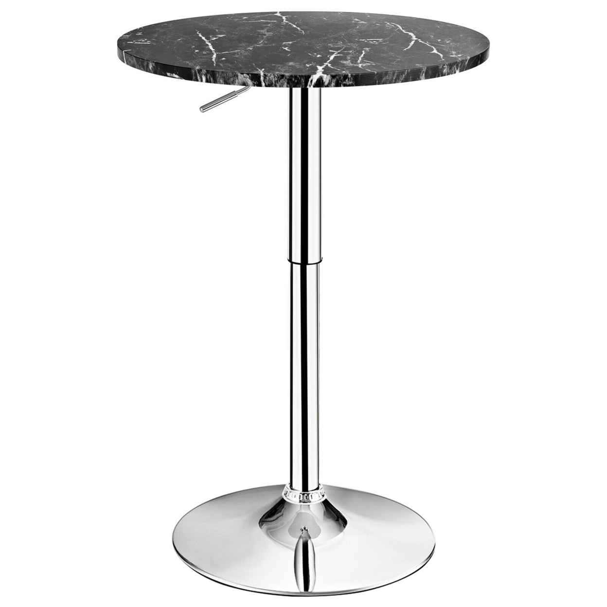 Round Pub Table Swivel Adjustable Bar Table W/ Faux Marble Top Black